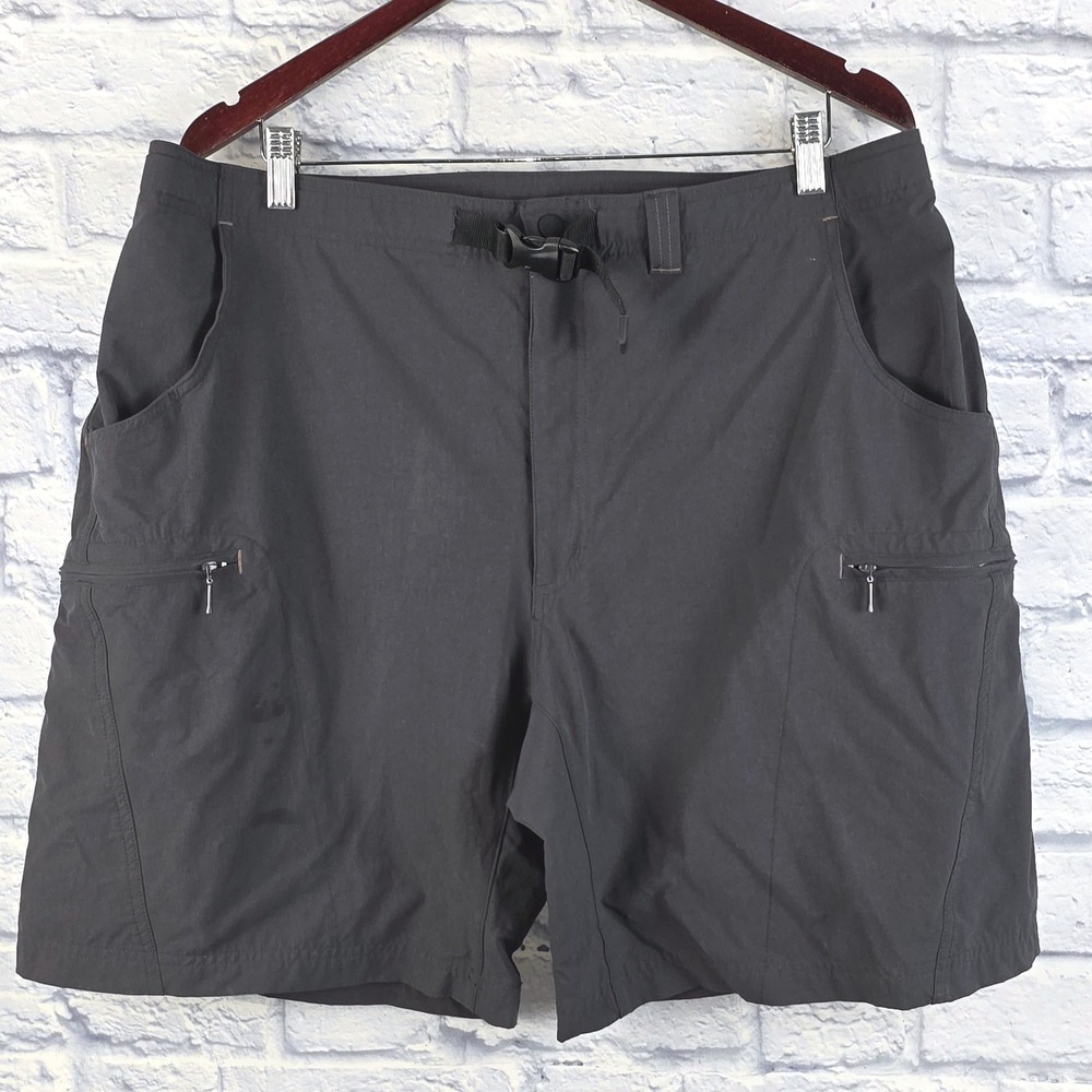 REI Mens Hiking Shorts Charcoal Grey UPF 40+ Belted Nylon Stretch Trail Size 38